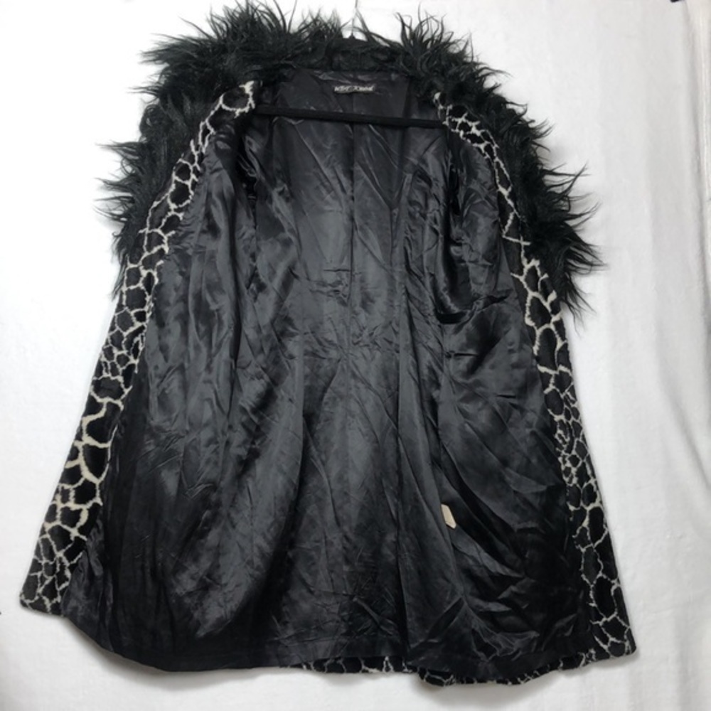 Rare Vintage Betsey Johnson Mongolian Faux Fur Animal Print 90s Y2k Trench Coat - Picture 12 of 16